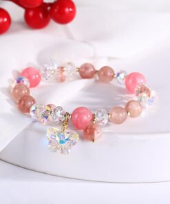 Transparent Glass Ball Strawberry Quartz Bracelet Women
