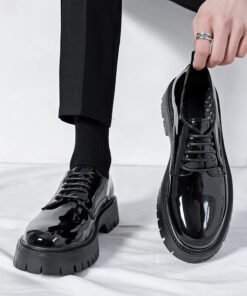 Plus Size Men's Shoes Fashion Shiny Surface Big Head Leather Shoes British Style