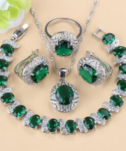 Gem-inlaid Pendant Earrings Necklace And Four-piece Ring Set Pack