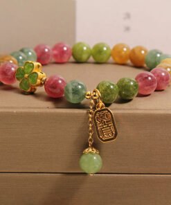 Exquisite Colorful Tourmaline Ruyi Pendant Bracelet For Women