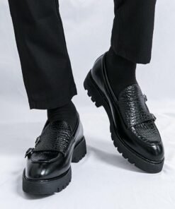 Slip-on Platform Height Increasing Men's Leather Loafers Shoes