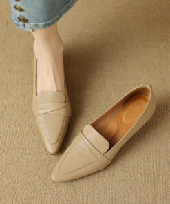 Full-grain Sheepskin Pointed-toe Chunky Heel Shoes Women's Spring New