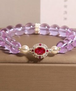 Amethyst Pearl  Red Corundum Crystal Bracelet