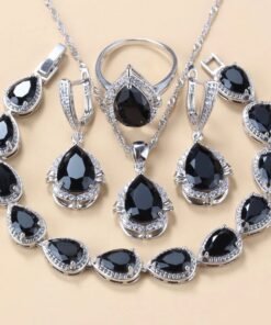 Gem-inlaid Pendant Earrings Necklace And Four-piece Ring Set Pack