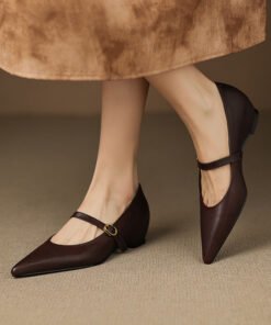French Retro Sheepskin Pointed Toe Pumps Women's Shallow Mouth